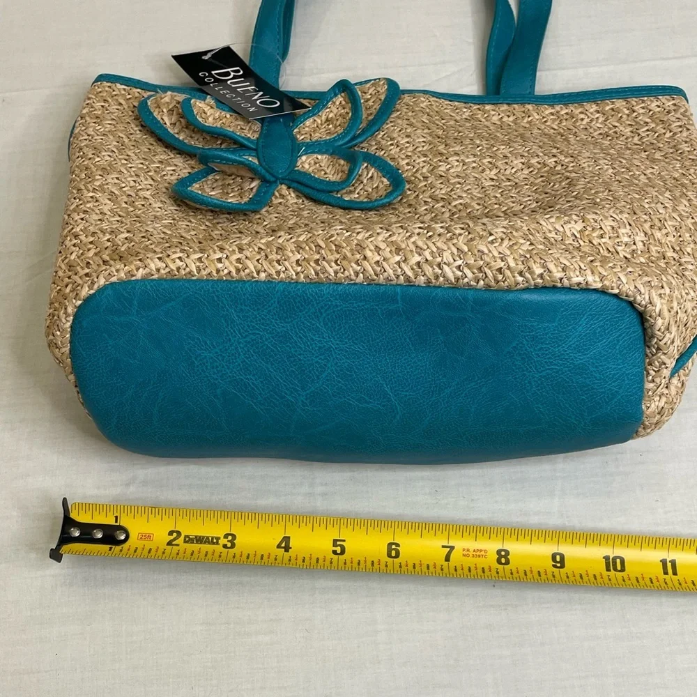 Bueno Straw bag turquoise flower, turquoise polka dots lining - Picture 4 of 7